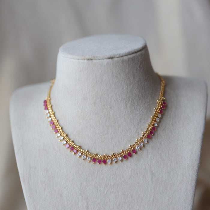 Heritage gold plated ruby white short necklace H1467