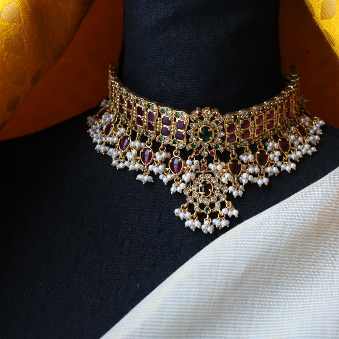 Antique ruby stone choker necklace with earrings CCB20067