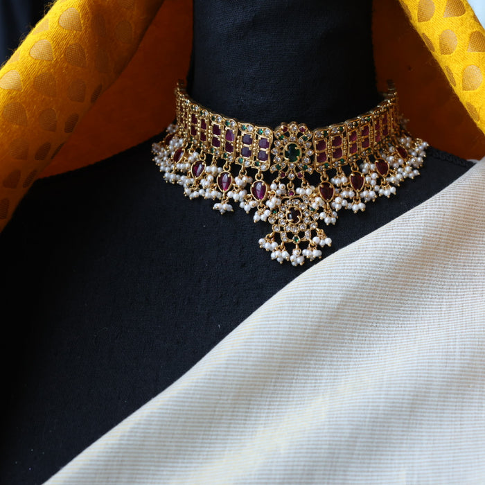 Antique ruby stone choker necklace with earrings CCB20067