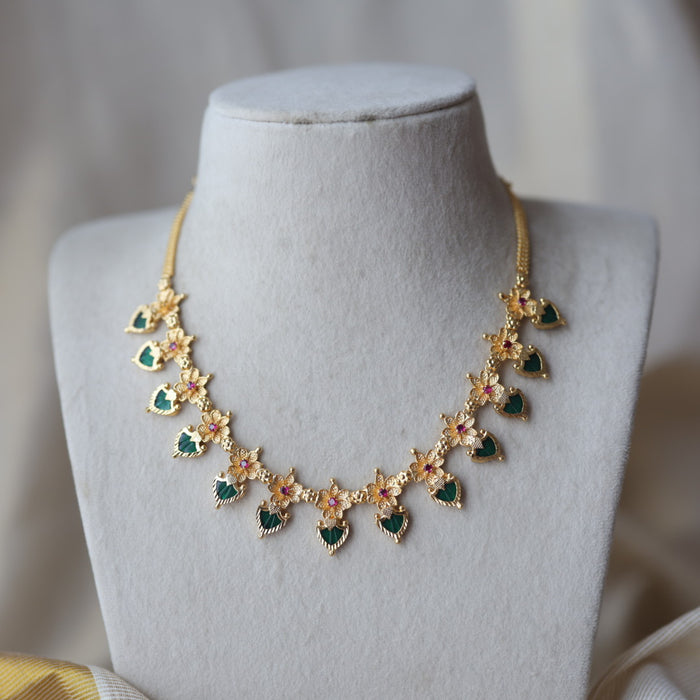 Heritage gold plated green stone mango short necklace H1933