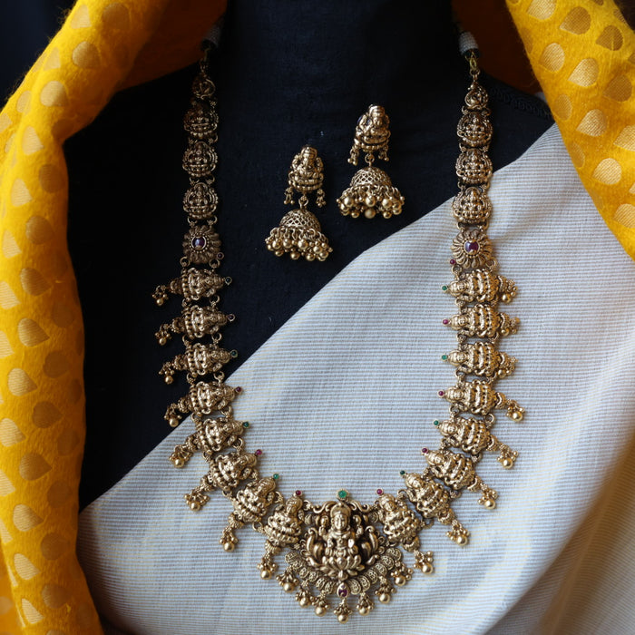 Antique gold temple design necklace with earrings G045