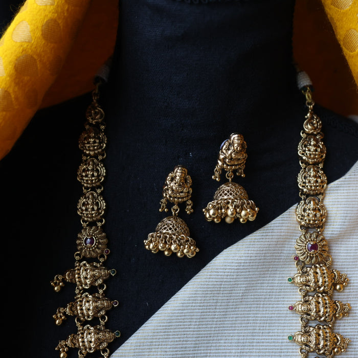 Antique gold temple design necklace with earrings G045