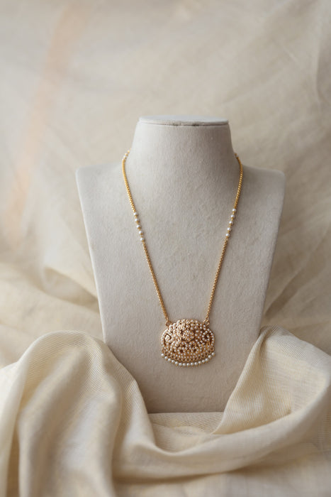 Heritage gold plated pearl stone padakam long necklace HP233