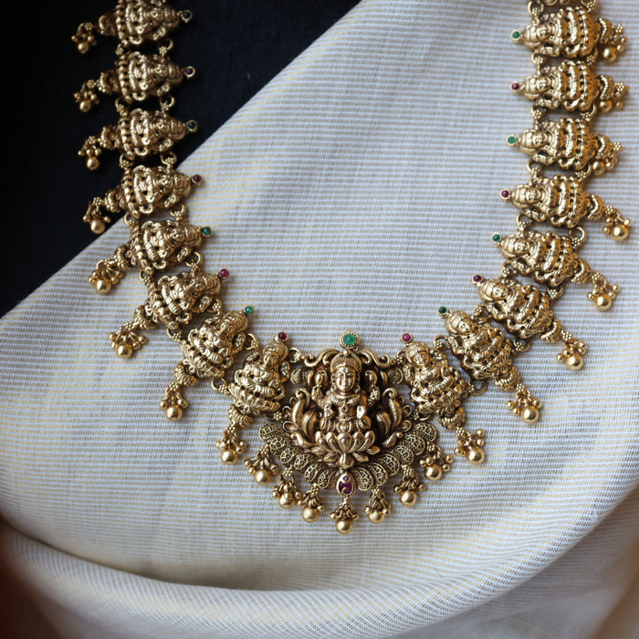 Antique gold temple design necklace with earrings G045