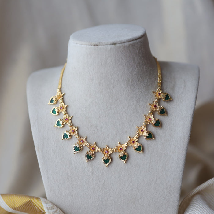 Heritage gold plated green stone mango short necklace H1933