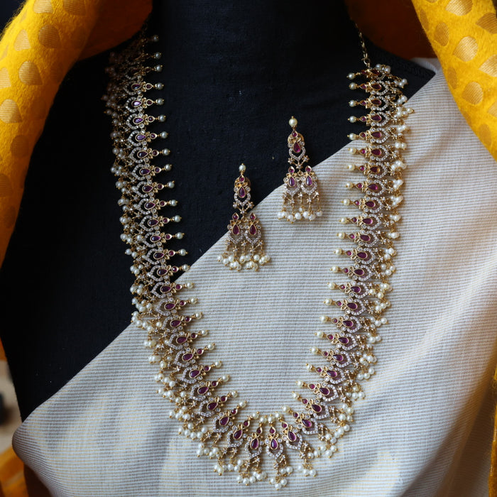 Antique pearl long necklace with earrings LL03019