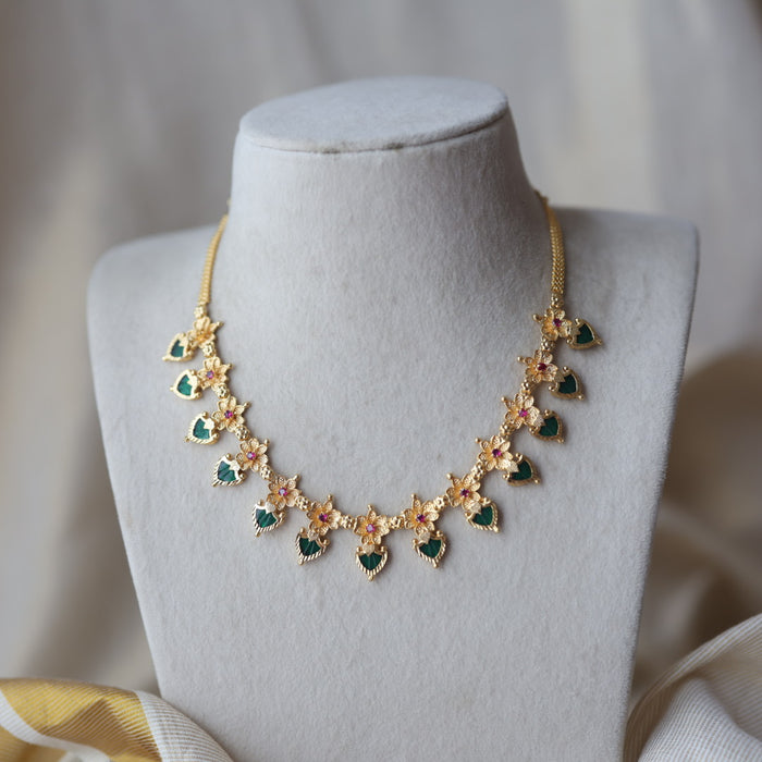 Heritage gold plated green stone mango short necklace H1933