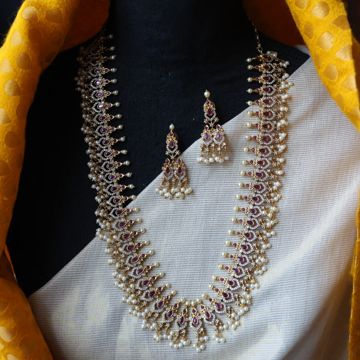 Antique pearl long necklace with earrings LL03019