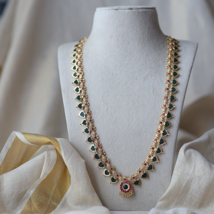 Heritage gold plated green stone mango long necklace HL933