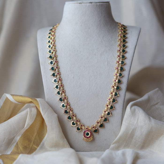Heritage gold plated green stone mango long necklace HL933
