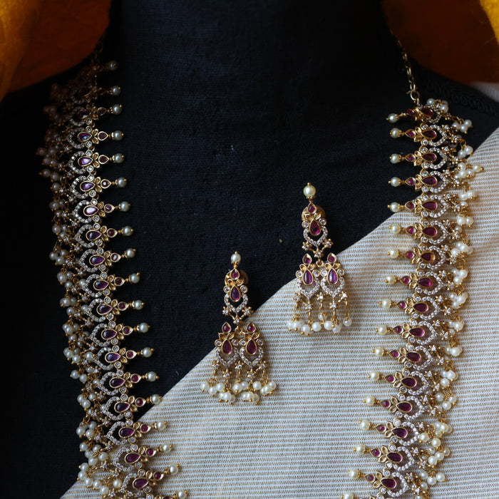 Antique pearl long necklace with earrings LL03019