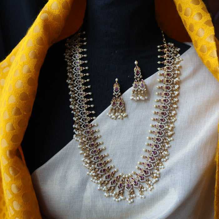 Antique pearl long necklace with earrings LL03019
