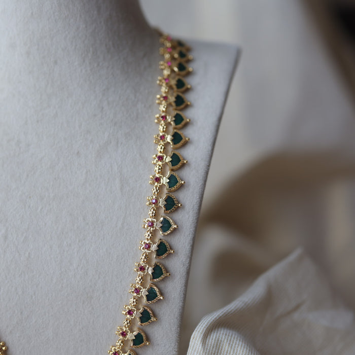 Heritage gold plated green stone mango long necklace HL933