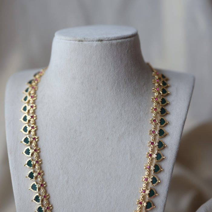 Heritage gold plated green stone mango long necklace HL933