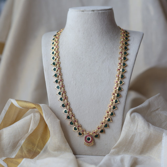 Heritage gold plated green stone mango long necklace HL933