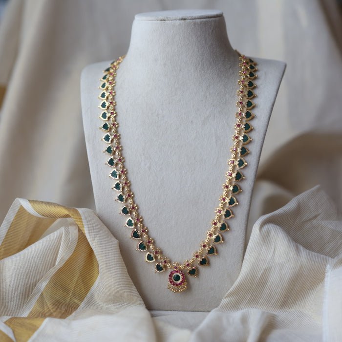 Heritage gold plated green stone mango long necklace HL933