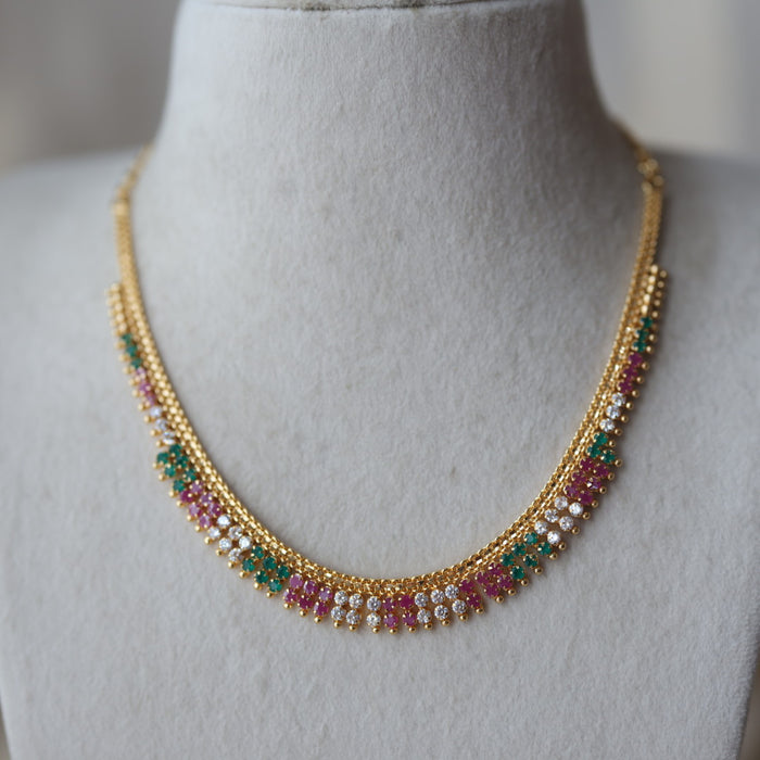Heritage gold plated multi stone short necklace H1723