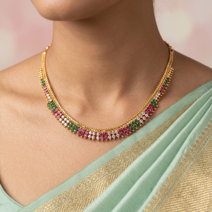 Heritage gold plated multi stone short necklace H1723