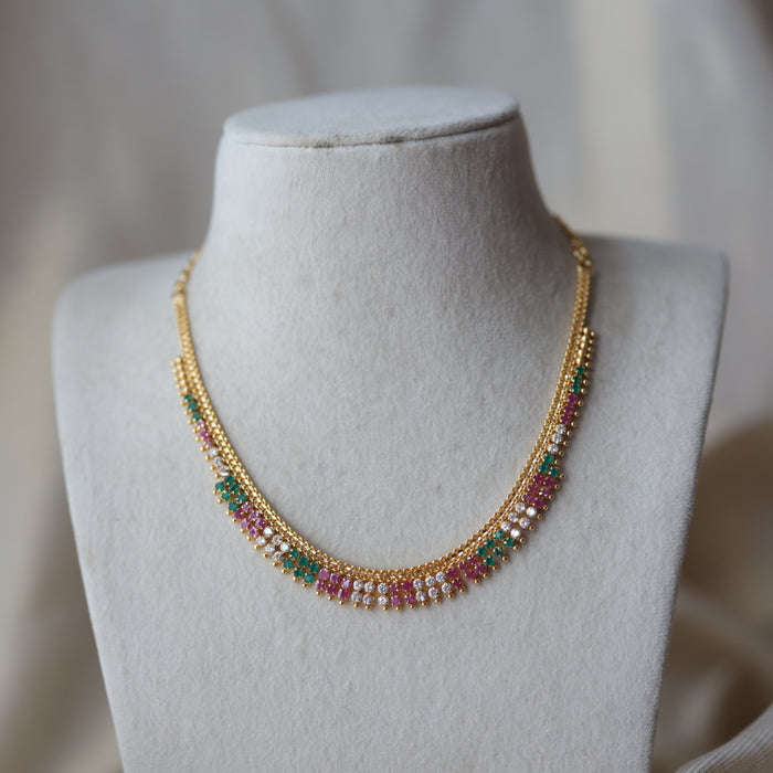 Heritage gold plated multi stone short necklace H1723