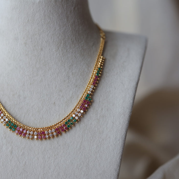 Heritage gold plated multi stone short necklace H1723