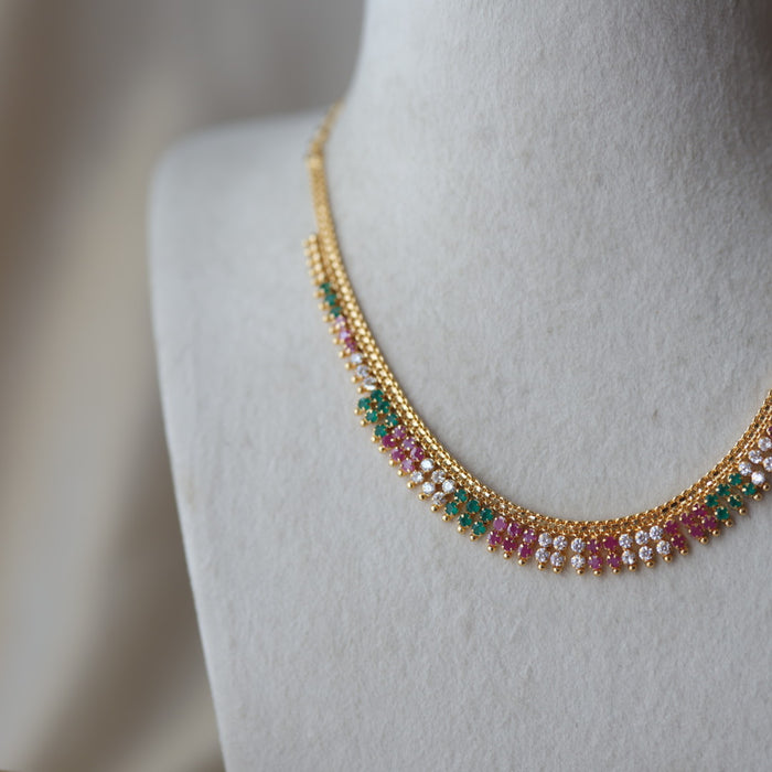 Heritage gold plated multi stone short necklace H1723