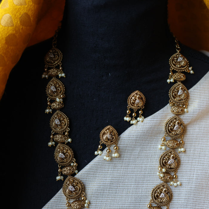 Antique gold temple design necklace with earrings G047
