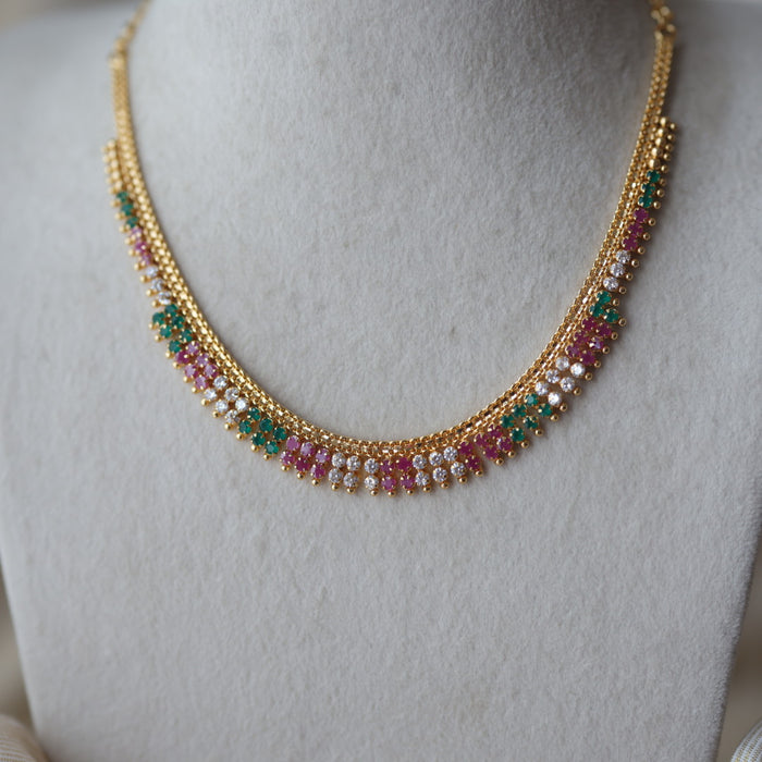 Heritage gold plated multi stone short necklace H1723
