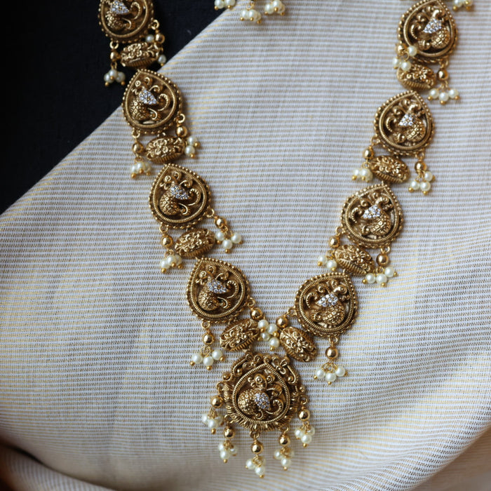 Antique gold temple design necklace with earrings G047