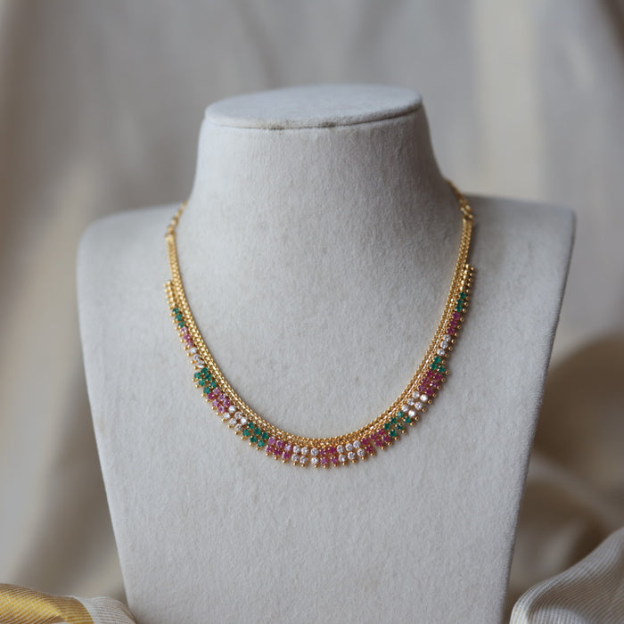 Heritage gold plated multi stone short necklace H1723