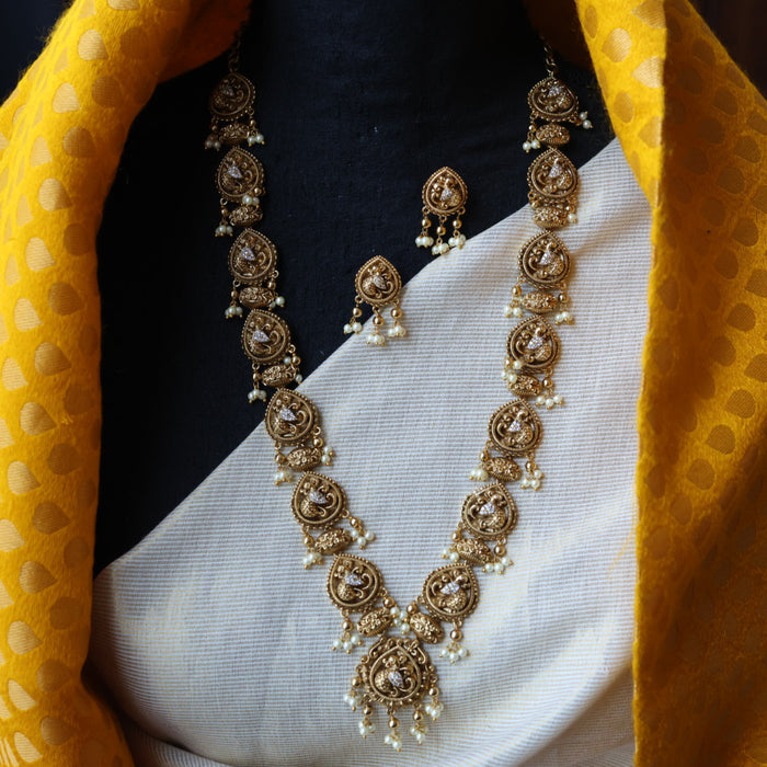 Antique gold temple design necklace with earrings G047