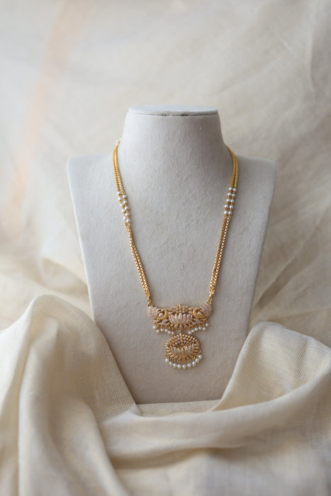 Heritage gold plated white stone padakam long necklace HP899