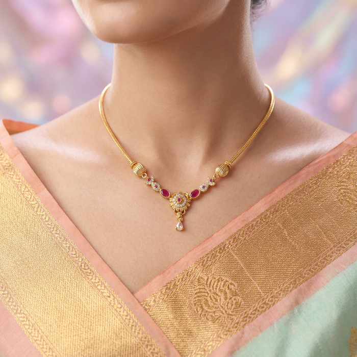 Heritage gold plated ruby white stone short necklace H9927