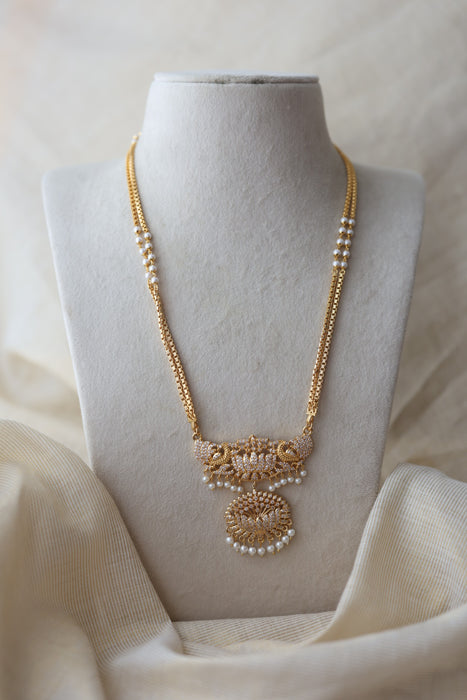 Heritage gold plated white stone padakam long necklace HP899