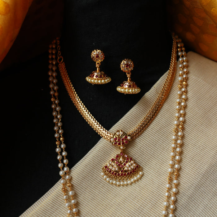 Heritage gold plated ruby white stone padakam necklace set with earrings HP304