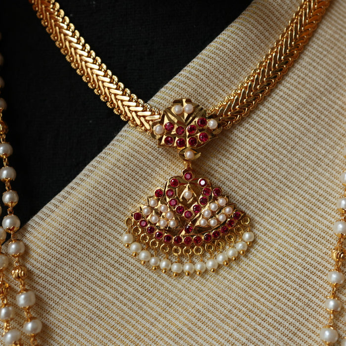Heritage gold plated ruby white stone padakam necklace set with earrings HP304