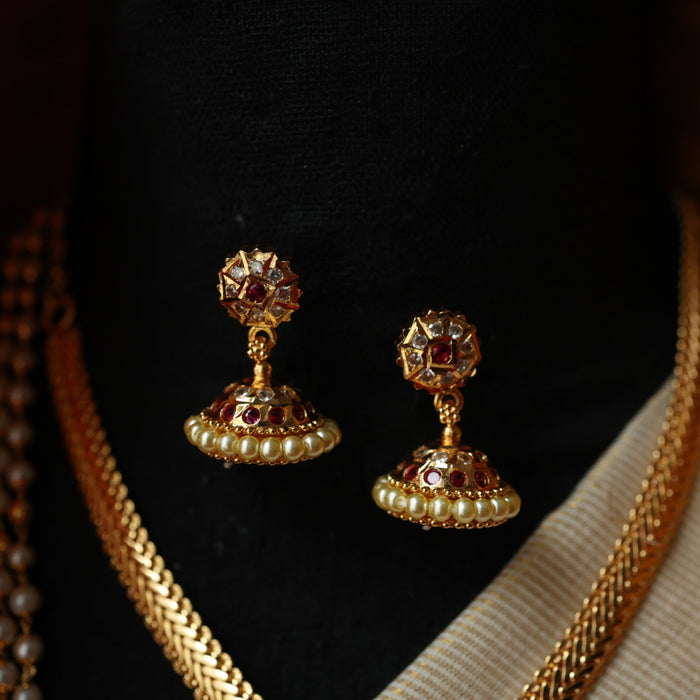 Heritage gold plated ruby white stone padakam necklace set with earrings HP304