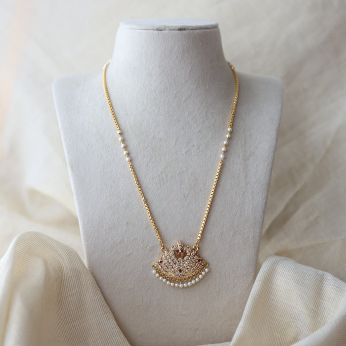 Heritage gold plated ruby white stone padakam long necklace HP234