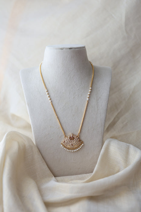 Heritage gold plated ruby white stone padakam long necklace HP234