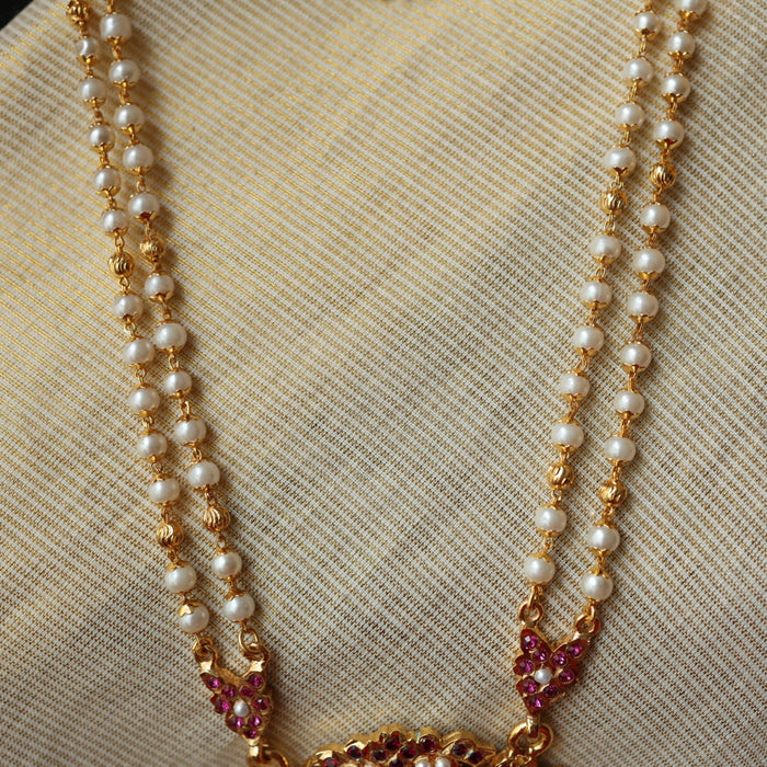 Heritage gold plated ruby white stone padakam necklace set with earrings HP304