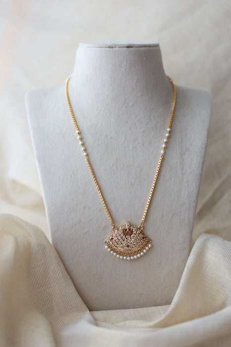 Heritage gold plated ruby white stone padakam long necklace HP234