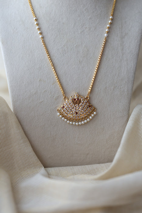 Heritage gold plated ruby white stone padakam long necklace HP234