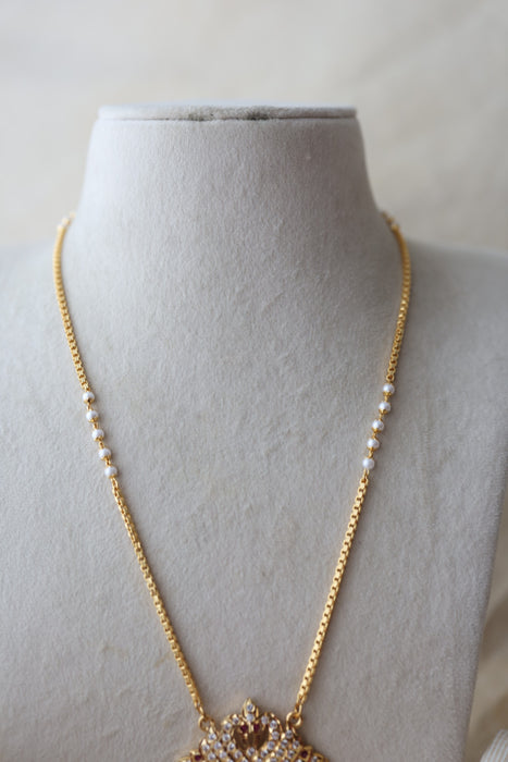 Heritage gold plated ruby white stone padakam long necklace HP234