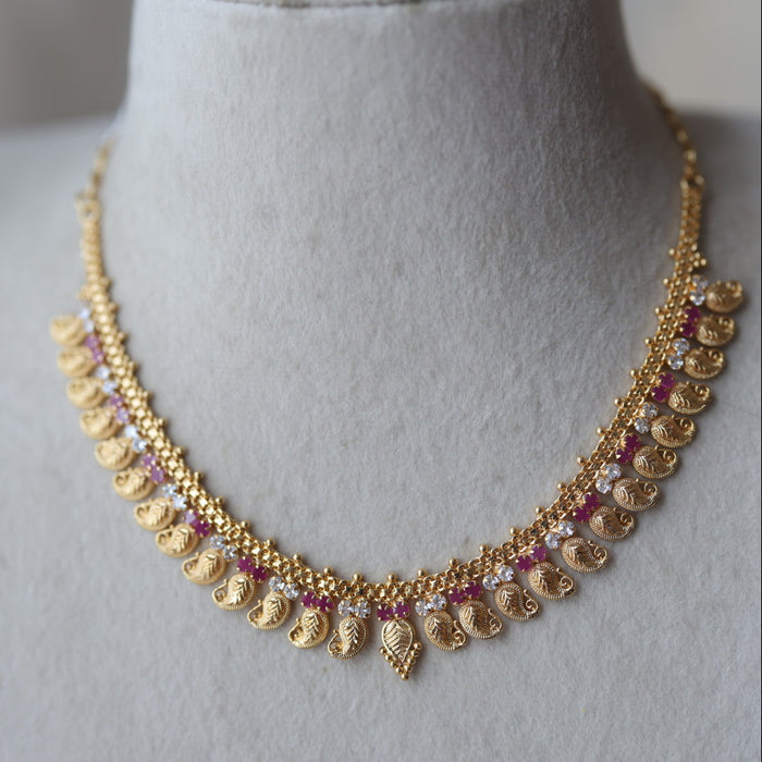 Heritage gold plated ruby white stone mango short necklace H689