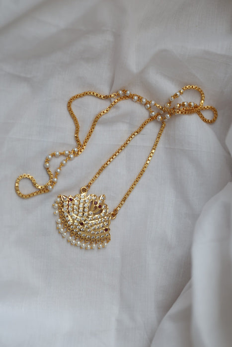 Heritage gold plated ruby white stone padakam long necklace HP234