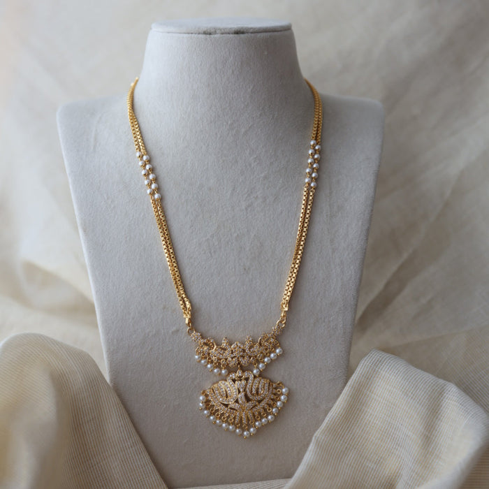 Heritage gold plated white stone padakam long necklace HP002