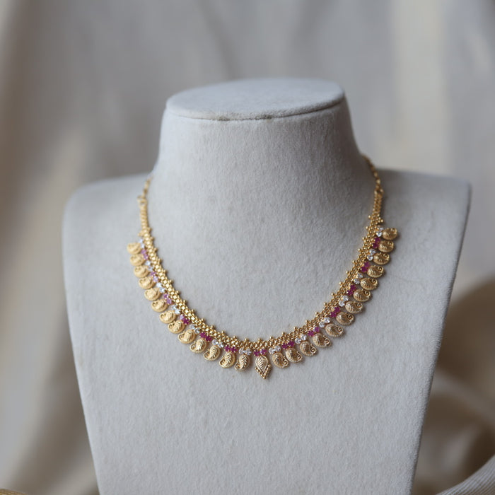Heritage gold plated ruby white stone mango short necklace H689