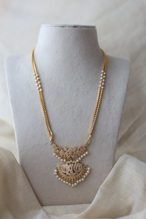 Heritage gold plated white stone padakam long necklace HP002