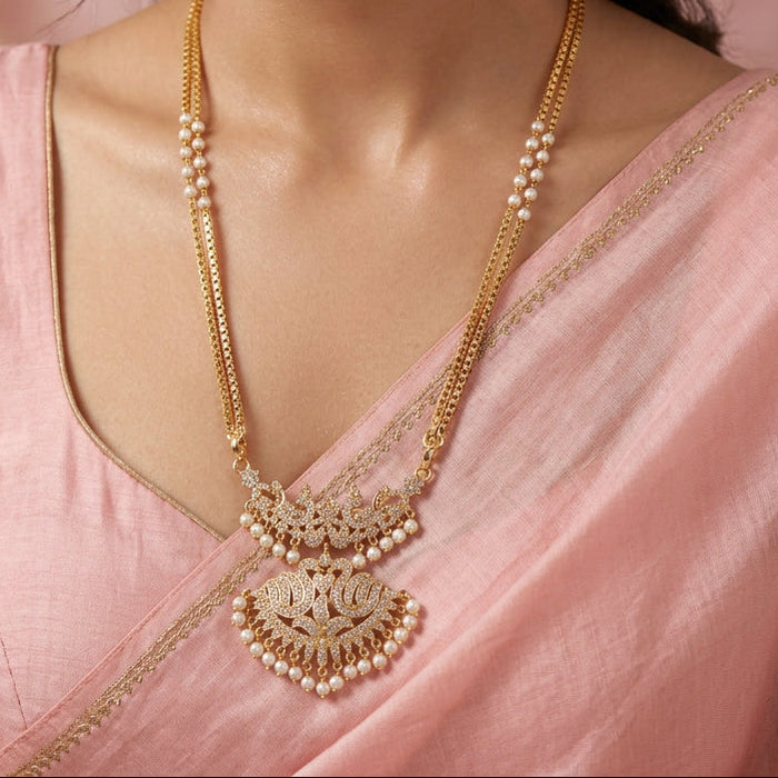 Heritage gold plated white stone padakam long necklace HP002