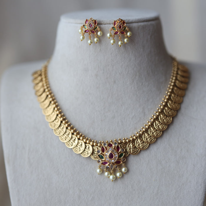 Heritage ruby white gold plated stone short necklace H8512