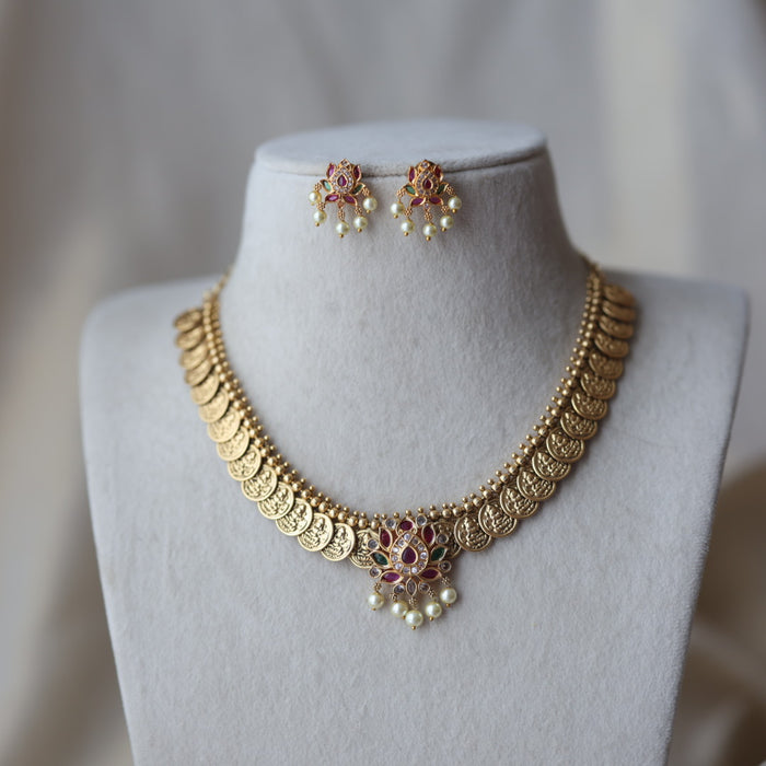 Heritage ruby white gold plated stone short necklace H8512
